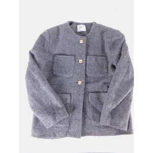 8 Seconds Jacket Womens Large Gray Wool Blend Collarless Button Front Lined